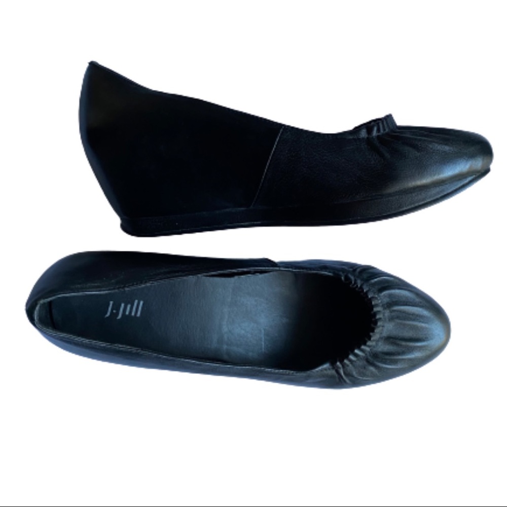 J.Jill Black Leather Ruched Wedges